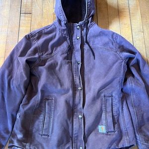 Women’s Carhartt Duck relaxed fit hooded Jacket XS sherpa lined dusty plum.